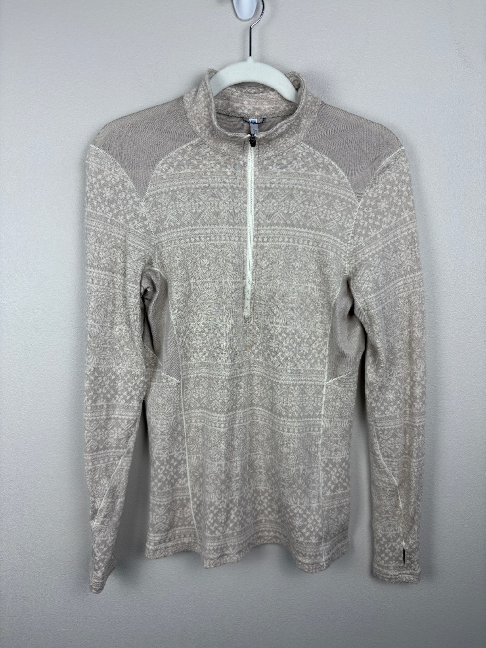 Kuhl Kaskade Qtr Zip Neck Baselayer Pullover in Fair Isle Taupe - Size Medium